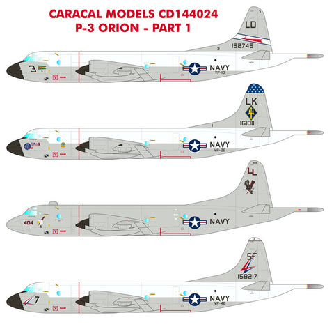 Caracal 1/144 decal US Navy P-3 Orion Pt 1 for ARII or X-Scale kits - CD144024