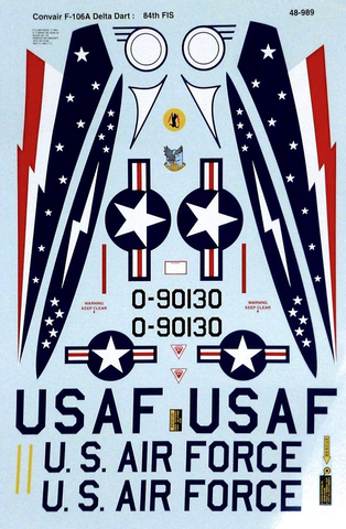 SuperScale 1:48 Decals Convair F-106A Delta Dart 84th FIS Oxnard CA, 73 - 48-989