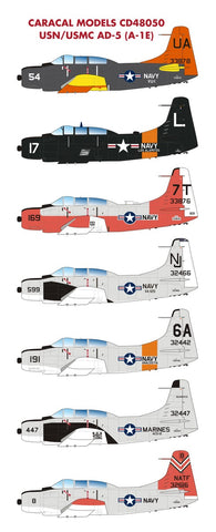 Caracal 1/48 decal Navy and Marines AD-5/A-1E Skyraider - CD48050 for Revell