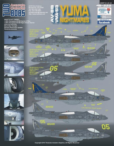 TwoBobs 1/48 scale AV-8B Yuma Nightmares decal sheet - 48-222