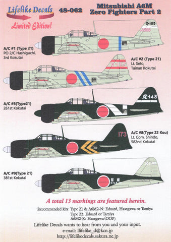 Lifelike 1/48 decals Mitsubishi A6M Zero Fighters Part 2 - 48-062