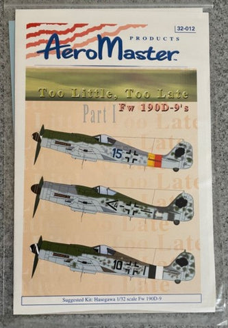 Aeromaster Decals 1/32 Fw-190 D-9 Dora AM32012 Hasegawa, Revell, etc