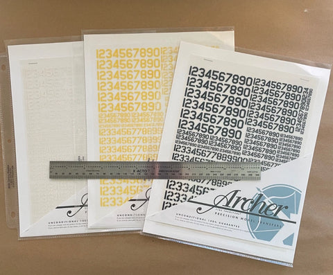 Archer Fine Transfers 3 sheet combo white/black/yellow numbers