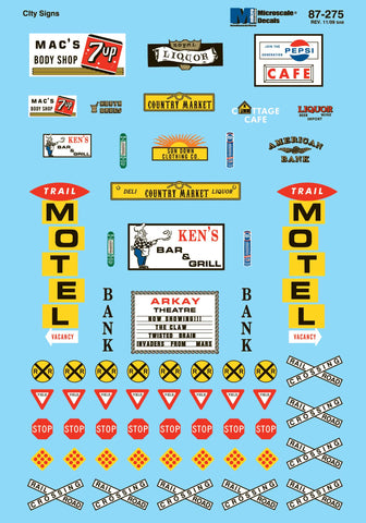 Microscale 87-275 HO Decals Structure & Street Signs (1950s - 1980s)