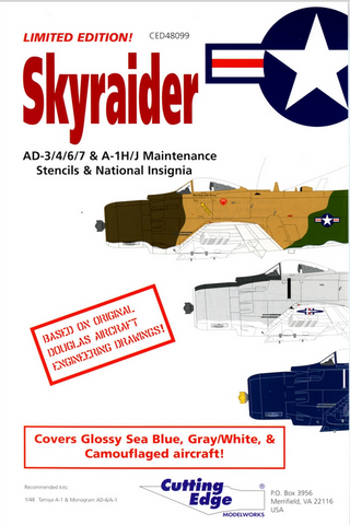 Cutting Edge 1:48 scale Skyraider AD-3/4/6/7 & A-1H/J decals - CED48099