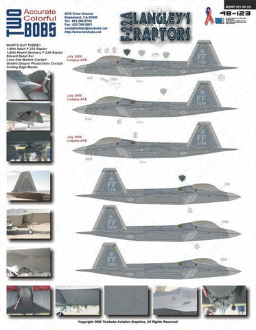 TwoBobs 1/48 scale F-22A Langley's Raptors decal sheet - 48-123