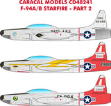 Caracal 1/48 decals F-94A/B Starfire Pt 2 for Hobbycraft kit - CD48241
