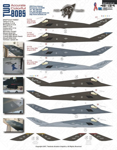 TwoBobs 1/48 scale F-117A Silver Anniversary Bandits decal sheet - 48-134
