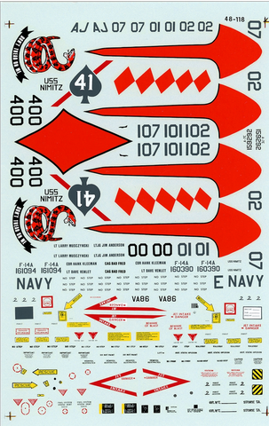SuperScale 1:48 Decals CVW-8 F-14 VF-41 Sukoi Killers Plus A-7 Em VA-86 - 48-118
