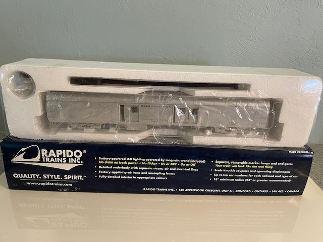 Rapido Trains HO Scale 106120 Baggage-Express Burlington (Havelock) Silver #1006 Rapido Trains HO Scale 106120 Baggage-Express Burlington (Havelock) Silver #1006