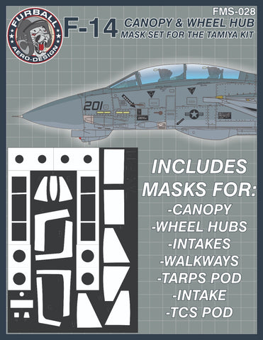 Furball 1/48 scale F-14 Canopy & Wheel Hub Vinyl Mask Set for Tamiya - FMS-028