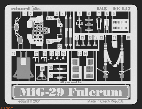 Eduard 1/48 scale MiG-29 Fulcrum photoetch detail for Academy kit - FE147