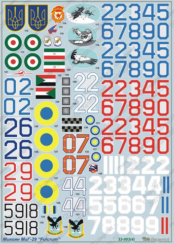 Begemot 1/32 scale decals for Mikoyan MiG-29 part 1 - 32-003