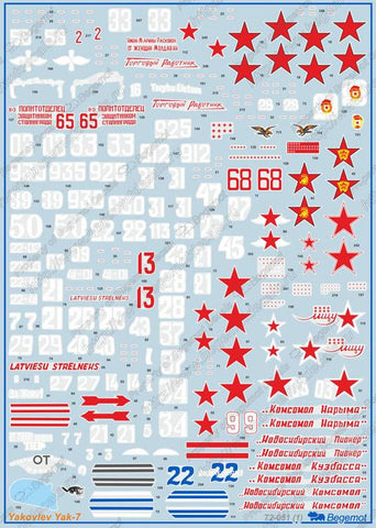 Begemot 1/72 decal for Yakolev Yak-7 USSR and Poland Air Forces 72-051