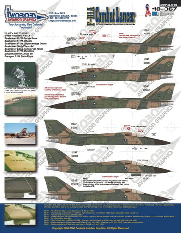 TwoBobs 1/48 scale decals F-111A Combat Lancer Aardvarks - 48-067