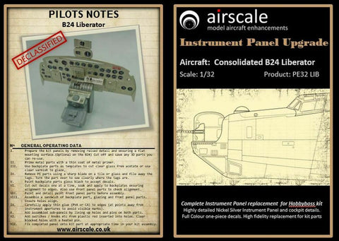 Airscale 1/32 Consolidated B24 Liberator Panel Upgrade PE & Decals PE32LIB
