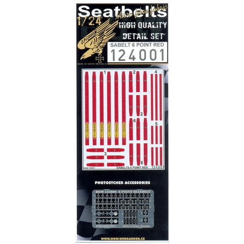 HGW 1/24 Sabelt 6 Point Red Seatbelts pre-cut for scale speedcars - 124001