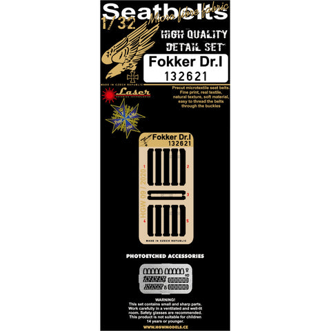 HGW 1/32 scale Fokker Dr. I laser-cut seatbelts and photoetch buckles - 132621