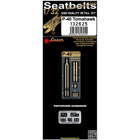 HGW 1/32 scale P-40 Tomahawk laser-cut seatbelts and photoetch buckles - 132625