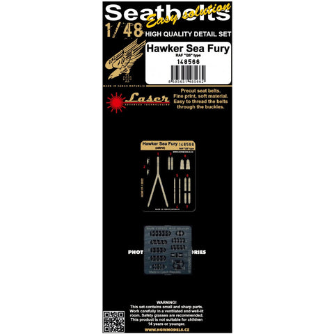 HGW 1/48 scale Hawker Sea Fury laser-cut seatbelts and photoetch buckles - 148566