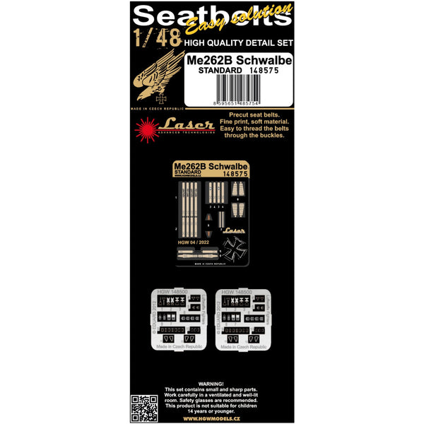 HGW 1/48 scale Me262B Schwalbe (Standard) seatbelts and PE buckles - 148575 HGW 1/48 scale Me262B Schwalbe (Standard) seatbelts and PE buckles - 148575