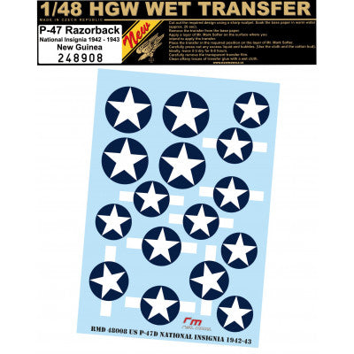 HGW 1/48 wet transfers P-47 NATIONAL INSIGNIA 1942-43 NEW GUINEA - 248908