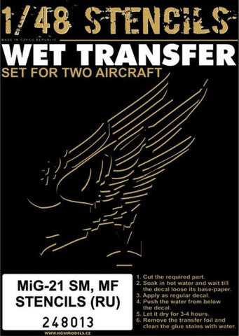 HGW 1/48 scale Wet Transfers Mig-21 SM & MF Stencils (RU) - 248013