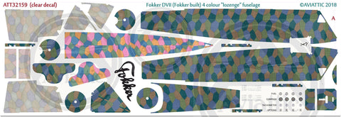 Aviattic 1/32 decals Fokker D.VII 4 colour "lozenge" fuselage (new fuselage set)