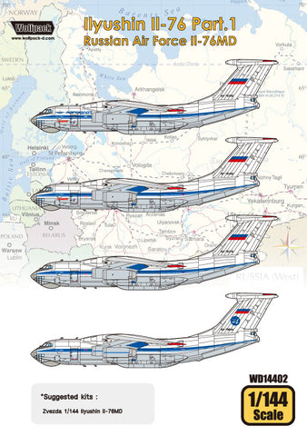 Wolfpack 1/144 decal Ilyushin Il-76 Pt1 Russian AF - Il-76MD for Zvezda WD14402