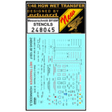 HGW 1/48 scale wet transfer Messerschmitt Bf 109F Stencils - 248045