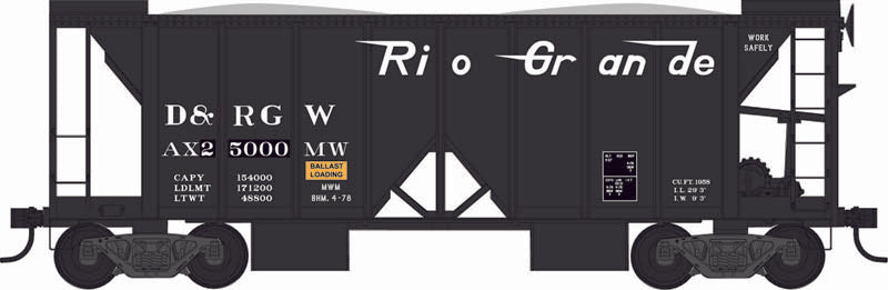 Bowser #43104 HO Gauge 70 Ton 2 Ballast Car w/Side Chutes, D & RG #25000 Bowser #43104 HO Gauge 70 Ton 2 Ballast Car w/Side Chutes, D & RG #25000