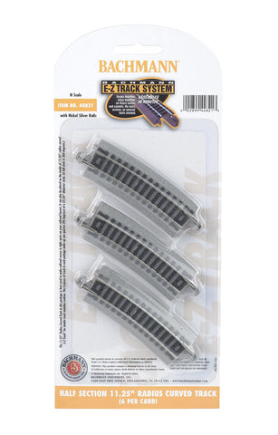Bachmann N Scale E-Z Track - Half Section 11.25" Radius Curved Track - 6pcs - #44821