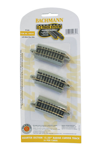 Bachmann N Scale E-Z Track - Quarter Section 15.50" Radius Curved Track - 6pcs - #44834