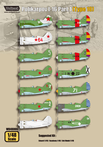Wolfpack 1/48 decal Polikarpov I-16 Part.1 (Type 10) - WD48006