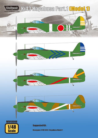 Wolfpack 1/48 decal Ki43 Hayabusa Pt.1 (Model 1) for Hasegawa - WD48008