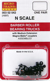 MicroTrains 00302042 N 1-Pair Barber Roller Bearing Trucks w/Med Ext. Couplers