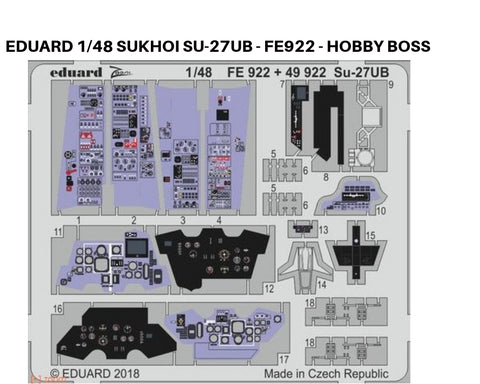 Eduard 1/48 photoetch detail for Sukhoi Su-27UB by Hobby Boss - FE922