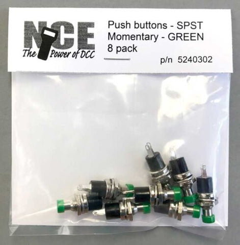NCE #5240302 BTN8 Momentary SPST Normally Open Pushbutton Switch 8-Pack - Green