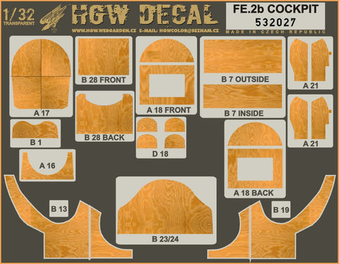 HGW 1/32 FE.2b cockpit wood decals transparent for Wingnut Wings 532027