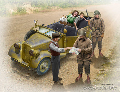 Master Box 1/35 "Hitching a Ride" U.S. Paratroopers & Civilians 1945, Includes Sd.Kfz 1 #MB35161