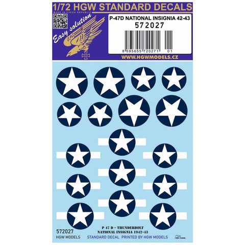 HGW #572027 - 1/72 scale decals P-47D NATIONAL INSIGNIA 42-43