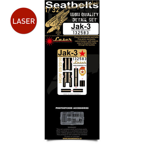 HGW 1/32 #132583 Laser cut seatbelts for Jak-3 for Special Hobby kit