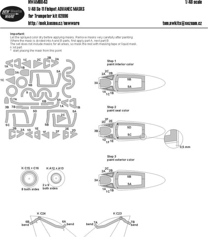 New Ware 1/48 ADVANCED paint masks Su-11 Fishpot for Trumpeter 02896 - NWAM0043