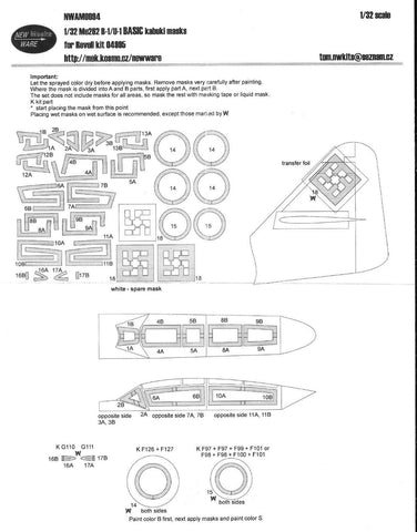 New Ware 1/32 Me262 B-1/U-1 Basic kabuki masks for Revell kit#04995