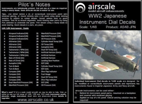 Airscale 1/48 WWII Japanese Cockpit Instrument Decal - AS48 JPN