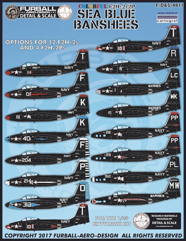 Furball 1/48 decals Colorful F2H-2/2P Sea Blue Banshees for Kitty Hawk FDS-4811
