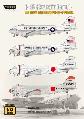 Wolfpack 1/72 decal C-47 Skytrain Pt 1 USN and JMSDF R4D-6 Fleets - WD72006