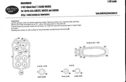 New Ware 1/48 Mask Folland Gnat T.1 BASIC for Airfix kits - NWAM0040