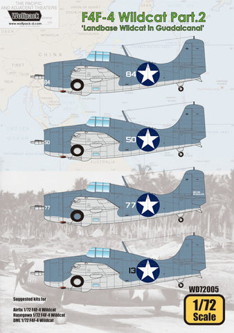 Wolfpack 1/72 decal F4F-4 Wildcat Pt.2 Landbase Wildcat in Guadalcanal WD72005