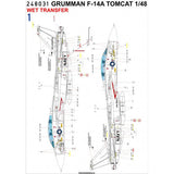 HGW 1/48 stencils and RBFs for Grumman F-14 Tomcat kits - 248031 wet transfer